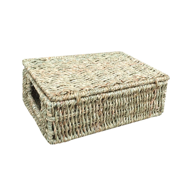 Red Hamper Lidded Seagrass Storage Baskets