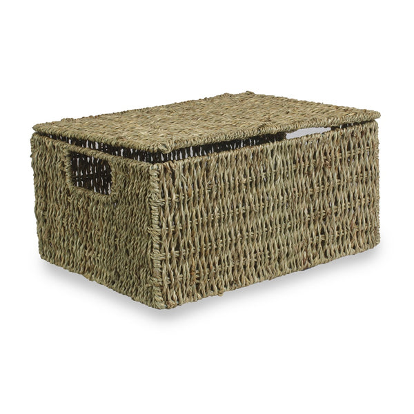 Red Hamper Lidded Seagrass Storage Baskets