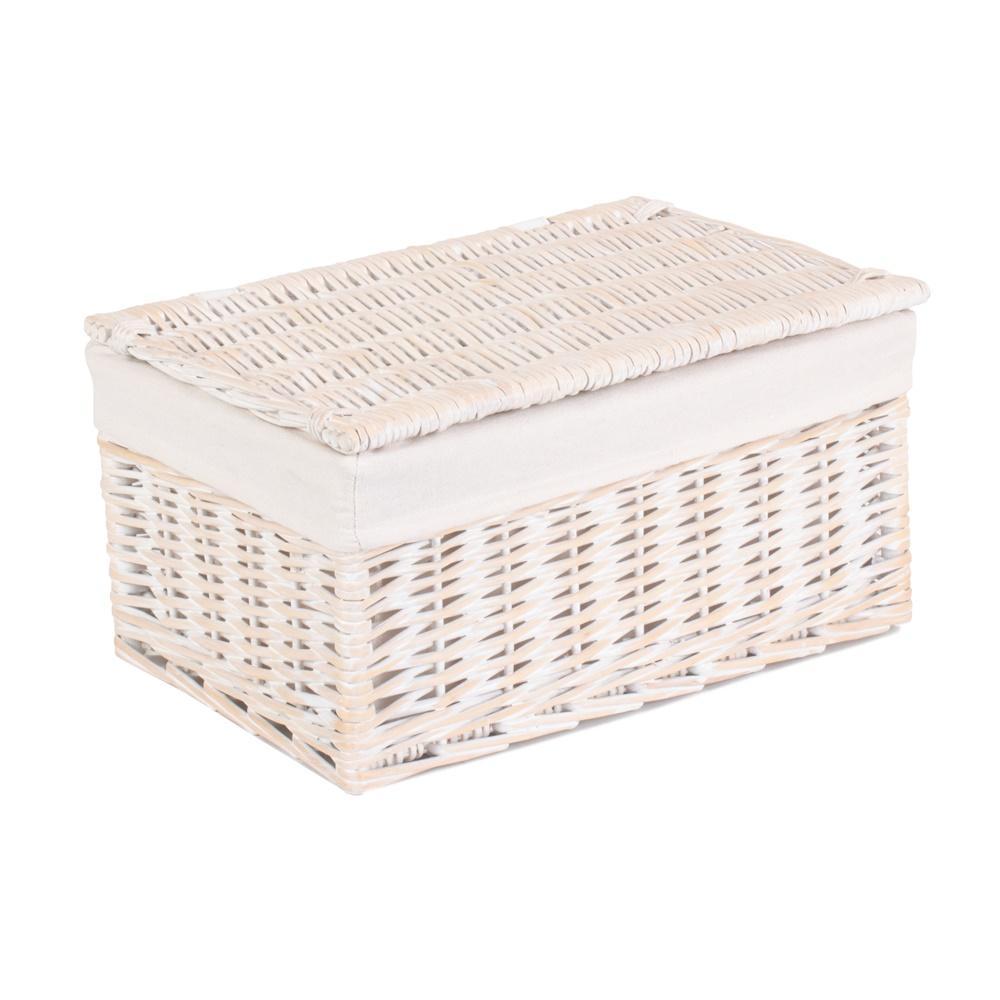 White Wash Steamed Cotton Lined Wicker Storage Basket