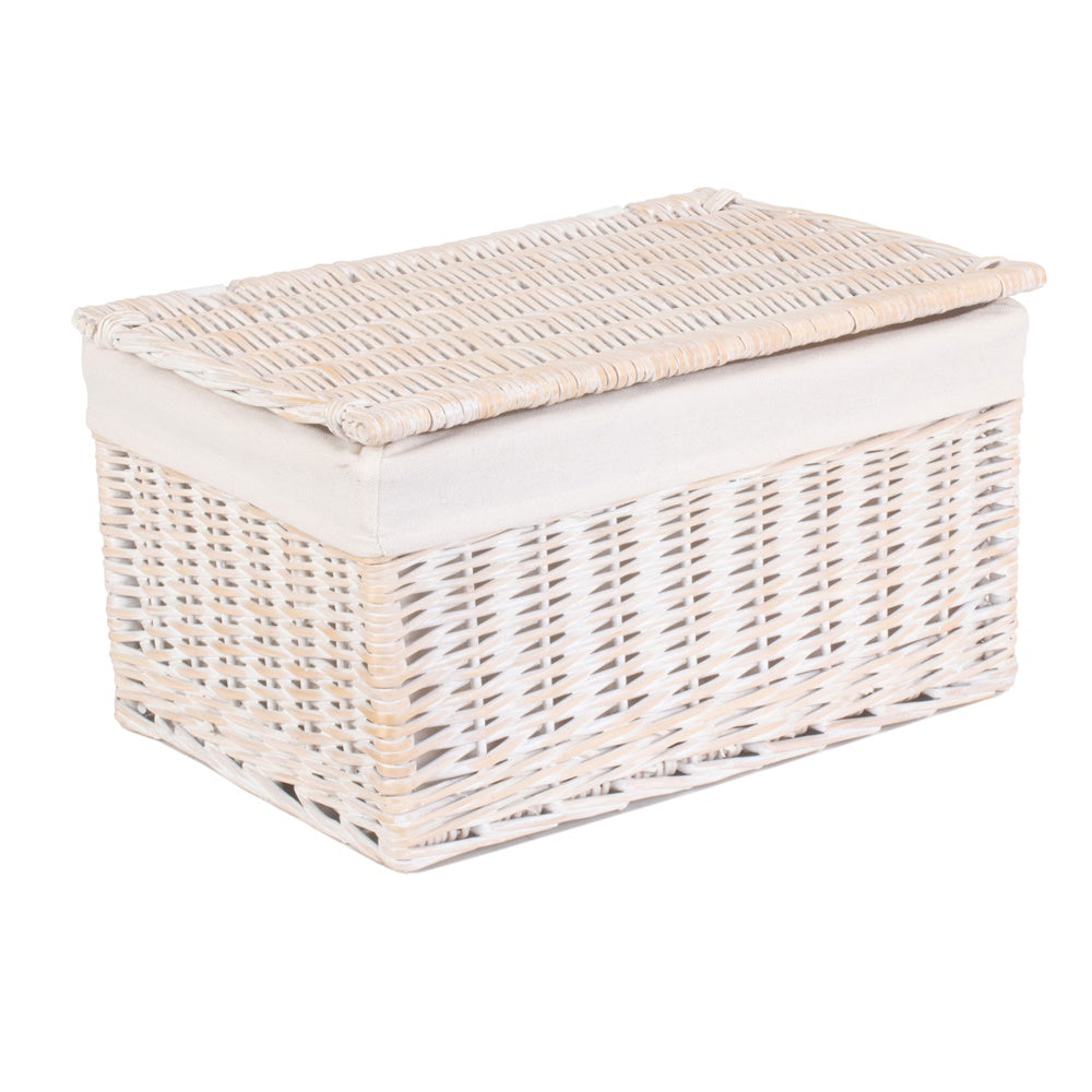 White Wash Steamed Cotton Lined Wicker Storage Basket