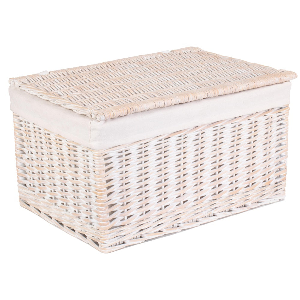 White Wash Steamed Cotton Lined Wicker Storage Basket