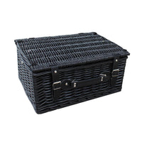 41cm Empty Black Willow Picnic Basket With Cotton Lining