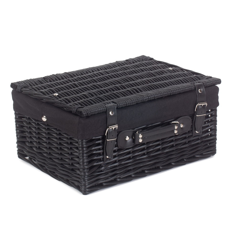 Red Hamper 41cm Empty Black Willow Picnic Basket With Cotton Lining