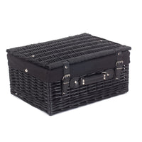 41cm Empty Black Willow Picnic Basket With Cotton Lining