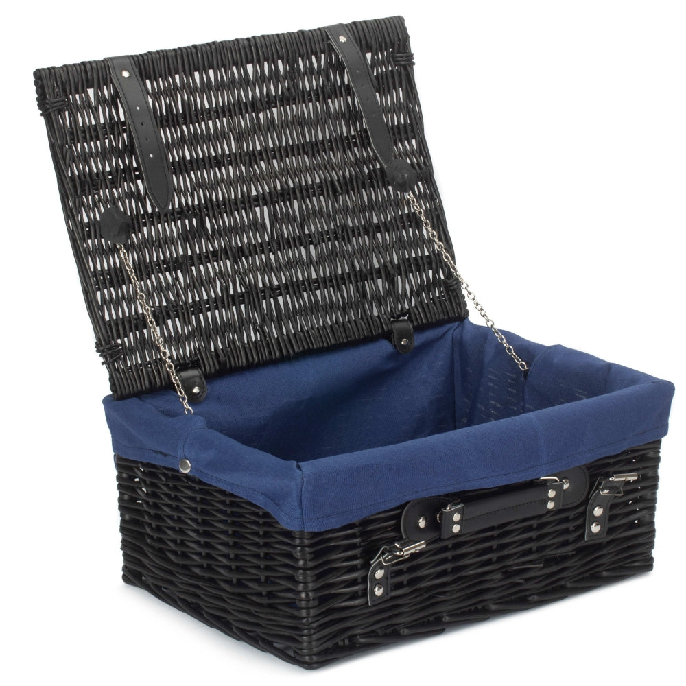 41cm Empty Black Willow Picnic Basket With Cotton Lining