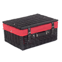Red Hamper 41cm Empty Black Willow Picnic Basket With Cotton Lining