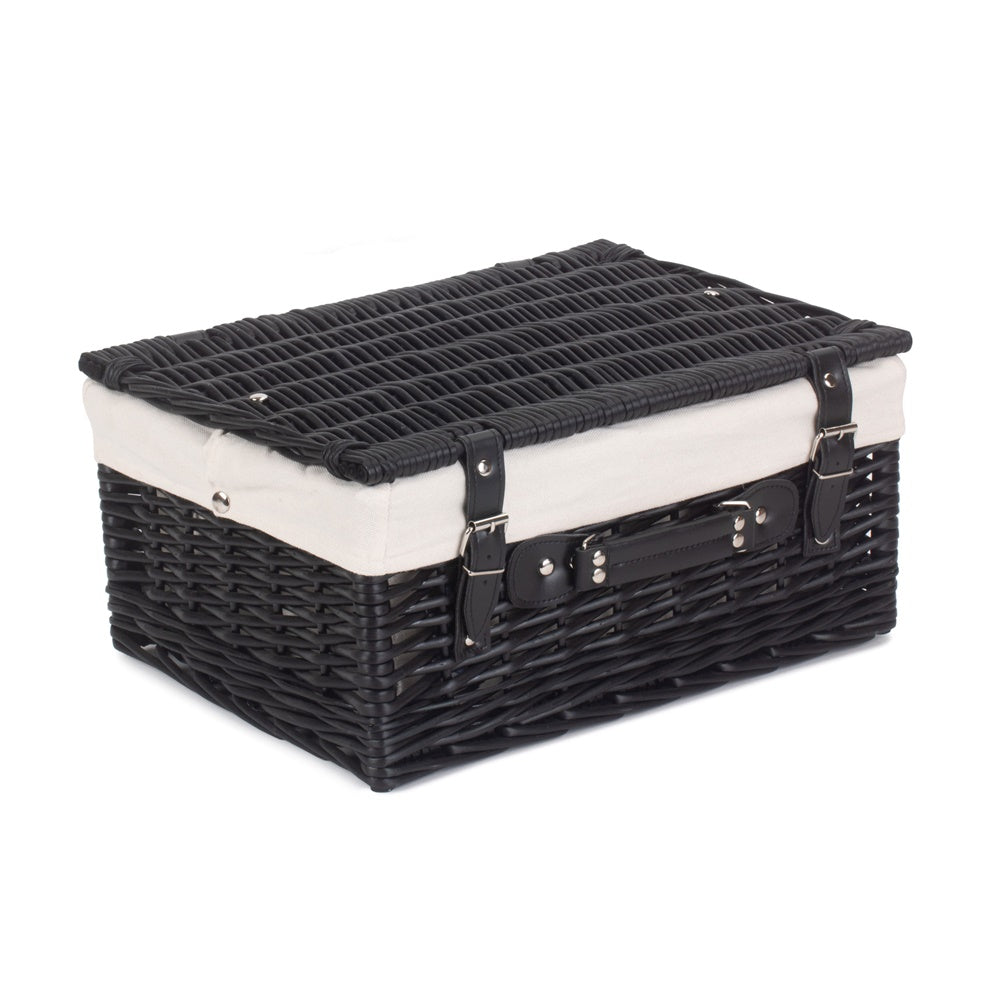 Red Hamper 41cm Empty Black Willow Picnic Basket With Cotton Lining