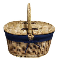 Red Hamper Oval Lidded Picnic Shopping Basket With Navy Blue Lining