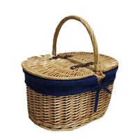 Red Hamper Oval Lidded Picnic Shopping Basket With Navy Blue Lining