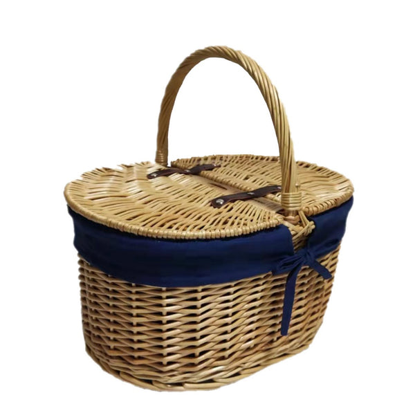 Red Hamper Oval Lidded Picnic Shopping Basket With Navy Blue Lining