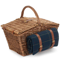 Elegant 4 Person Blue Tweed Fitted Picnic Basket