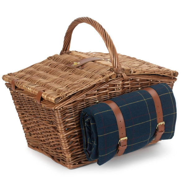 Eleganter blauer Tweed-Picknickkorb für 4 Personen