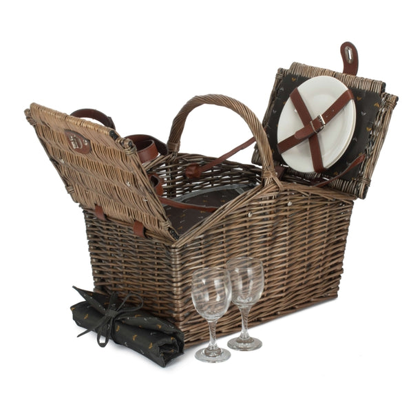 Red Hamper 2 Person Nature Pattern Butterfly Lidded Fitted Picnic Basket