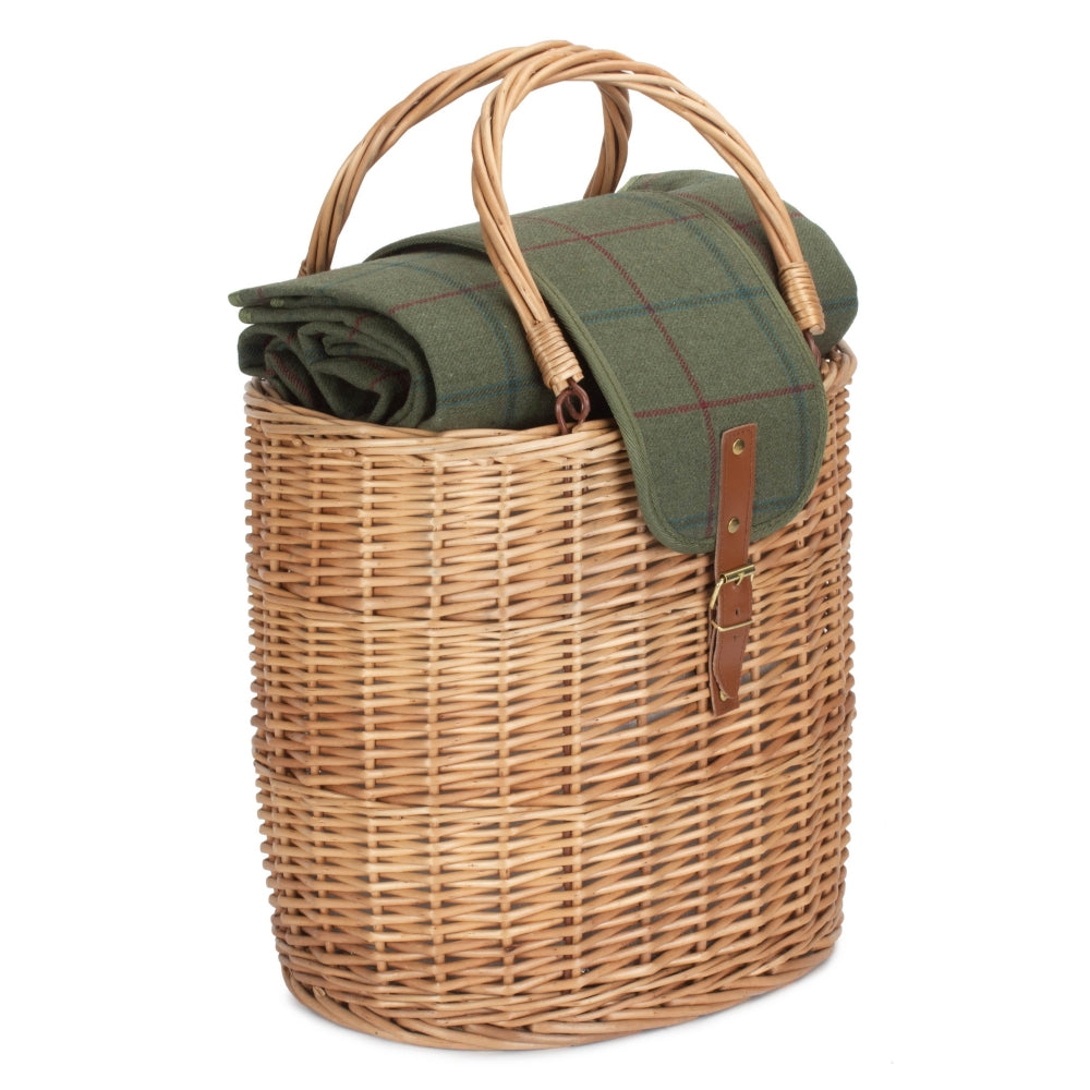 Panier de pique-nique pour boissons, sac isotherme ovale en tweed vert