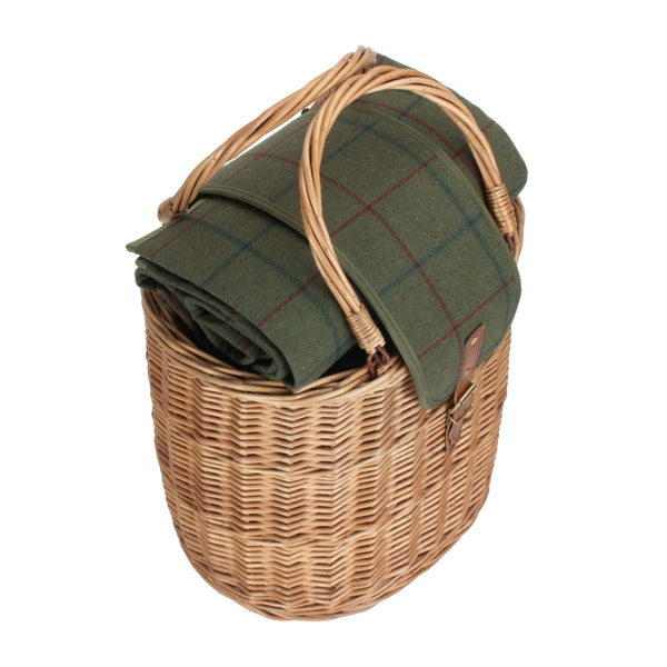 Ovaler grüner Tweed-Kühltaschen-Getränke-Picknickkorb