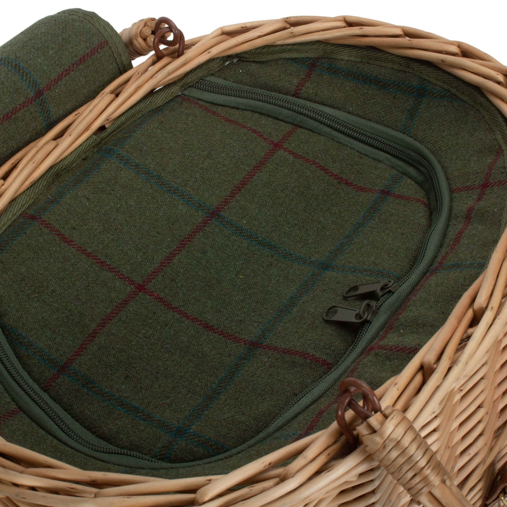 Panier de pique-nique pour boissons, sac isotherme ovale en tweed vert