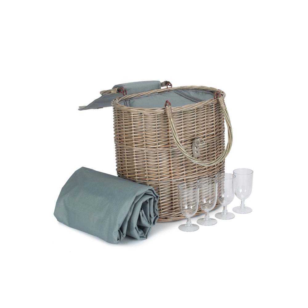 Panier de pique-nique pour boissons avec sac isotherme ovale gris