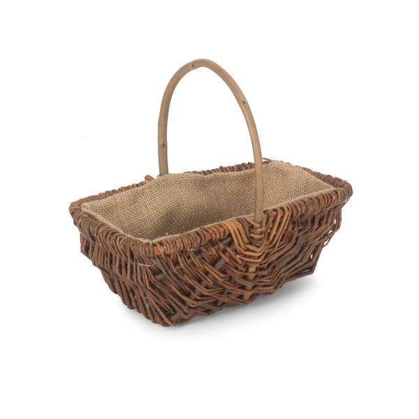 Red Hamper Rectangular Unpeeled Willow Garden Trug With Hessian Lining