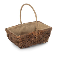 Red Hamper Rectangular Unpeeled Willow Garden Trug With Hessian Lining
