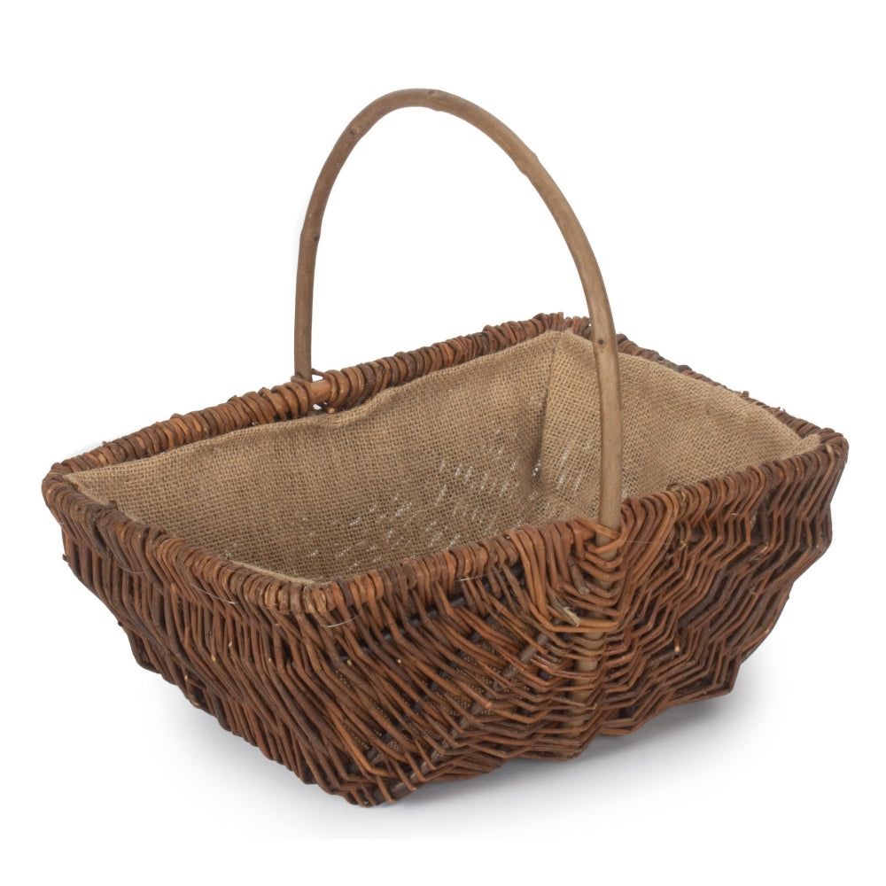 Red Hamper Rectangular Unpeeled Willow Garden Trug With Hessian Lining