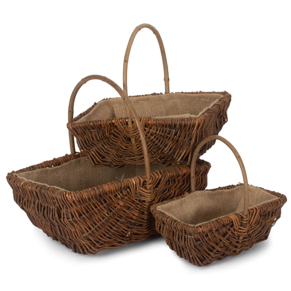 Red Hamper Rectangular Unpeeled Willow Garden Trug With Hessian Lining