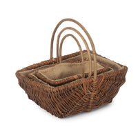 Red Hamper Rectangular Unpeeled Willow Garden Trug With Hessian Lining