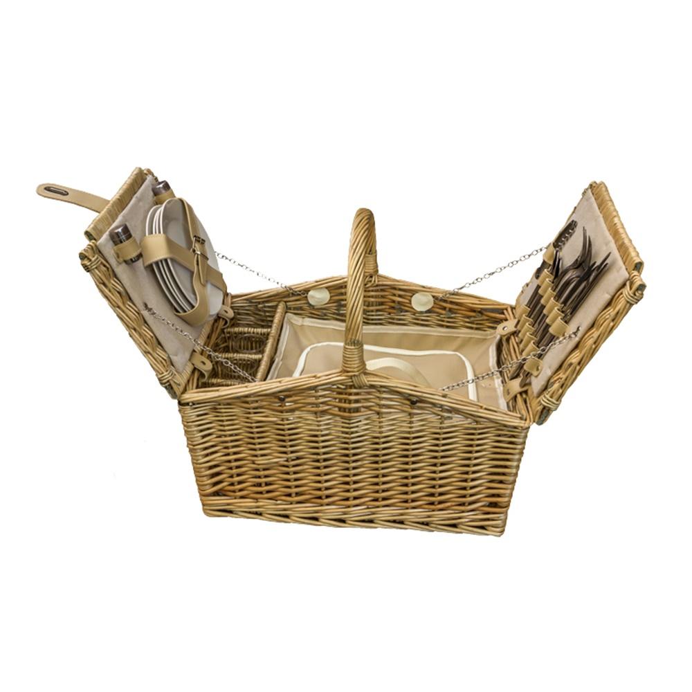 Butterfly Lidded 4 Person Fitted Farmhouse Wicker Picnic Basket