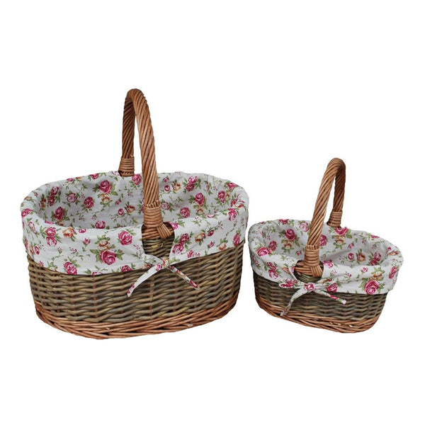 Red Hamper Garden Rose Cotton Lined Country Oval Wicker Shopping Baskets