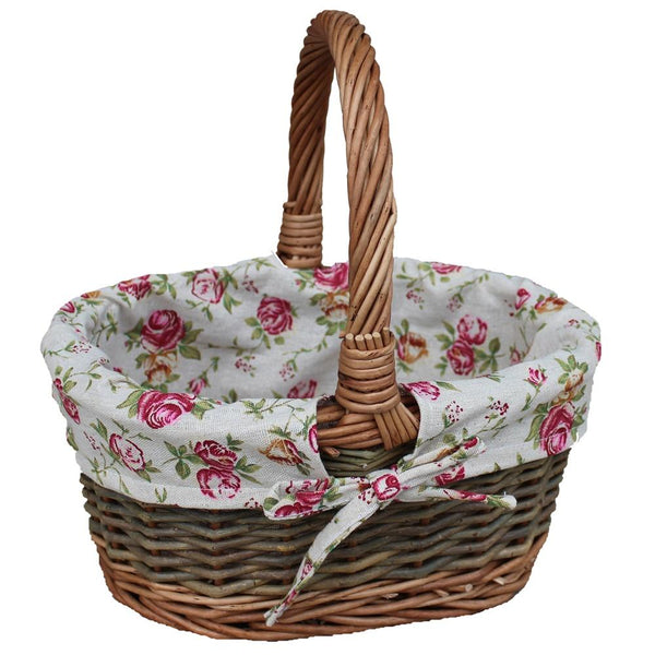 Red Hamper Garden Rose Cotton Lined Country Oval Wicker Shopping Baskets