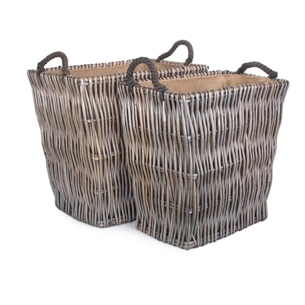 Red Hamper Grey Rectangular Wicker Log Basket