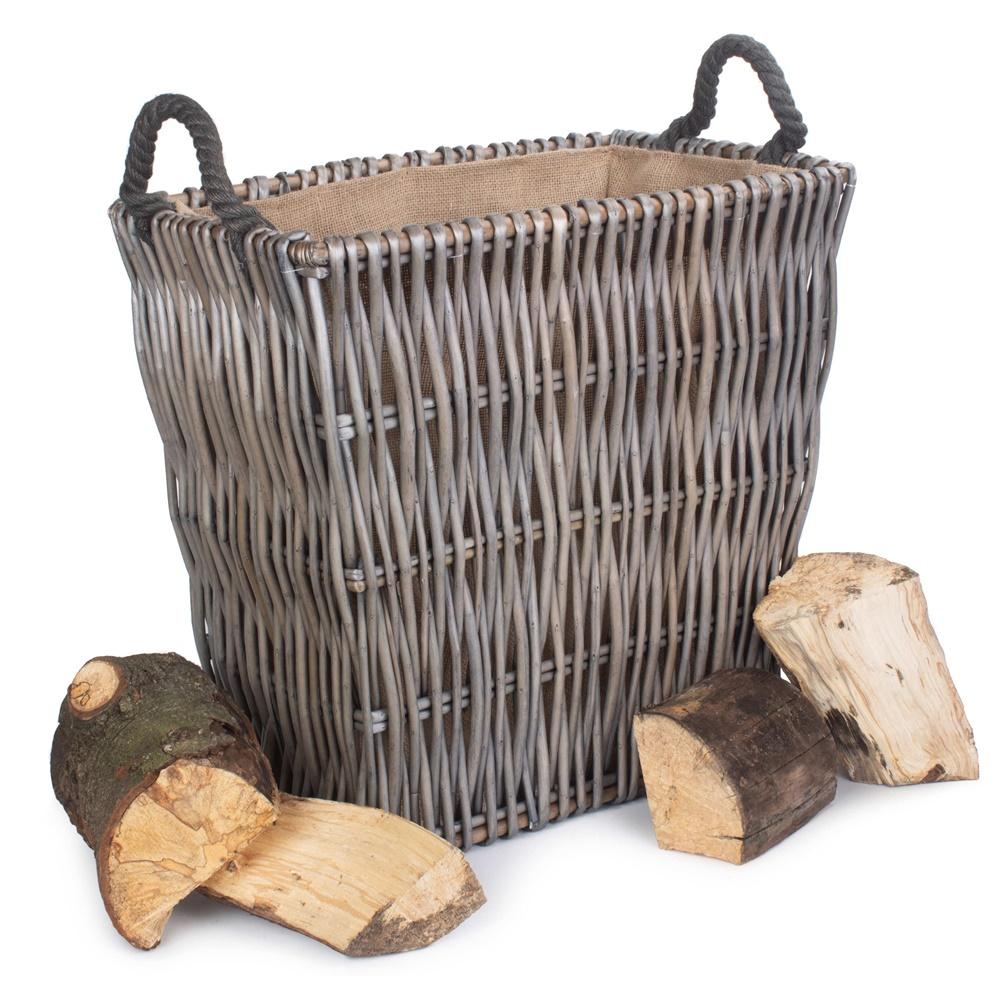 Red Hamper Grey Rectangular Wicker Log Basket