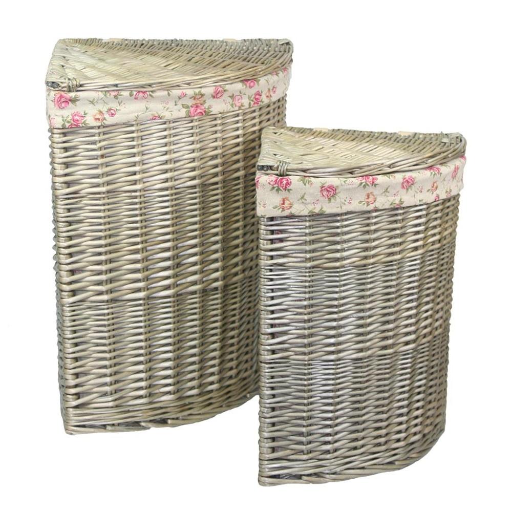 Antique Wash Corner Garden Rose Cotton Lined Laundry Basket