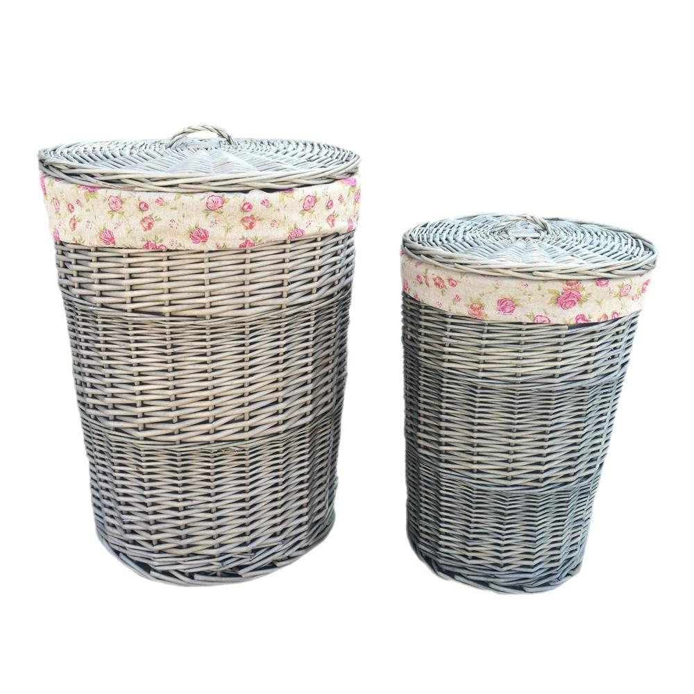 Antique Wash Round Garden Rose Cotton Lined Laundry Basket