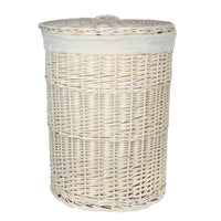 White Wash Round White Cotton Lined Laundry Basket