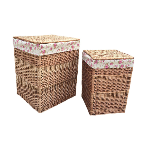 Red Hamper Garden Rose Lining Light Steamed Square Laundry Wicker Basket