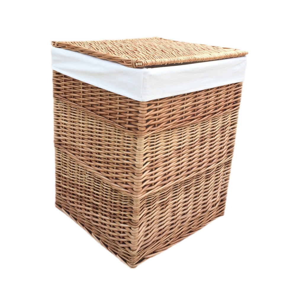White Lining Light Steamed Square Laundry Wicker Basket