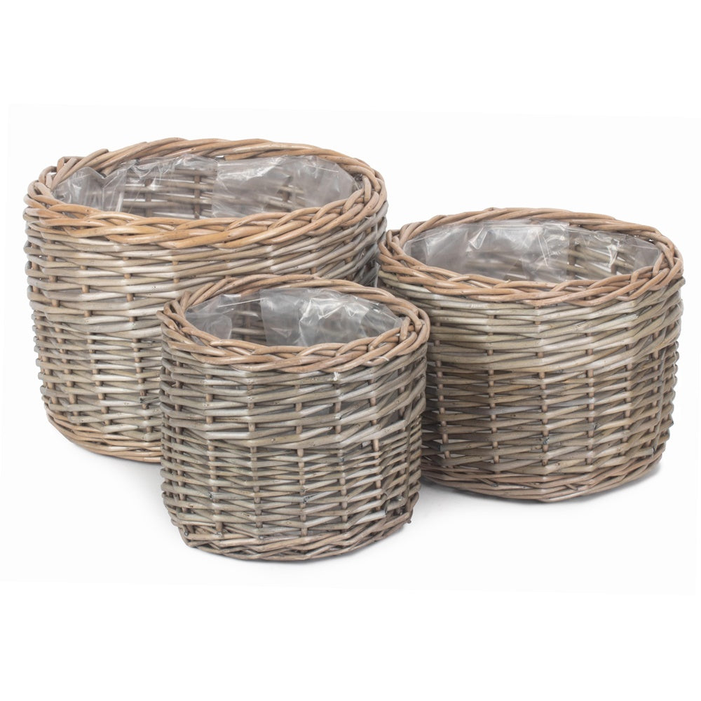 Round Antique Wash Wicker Planter