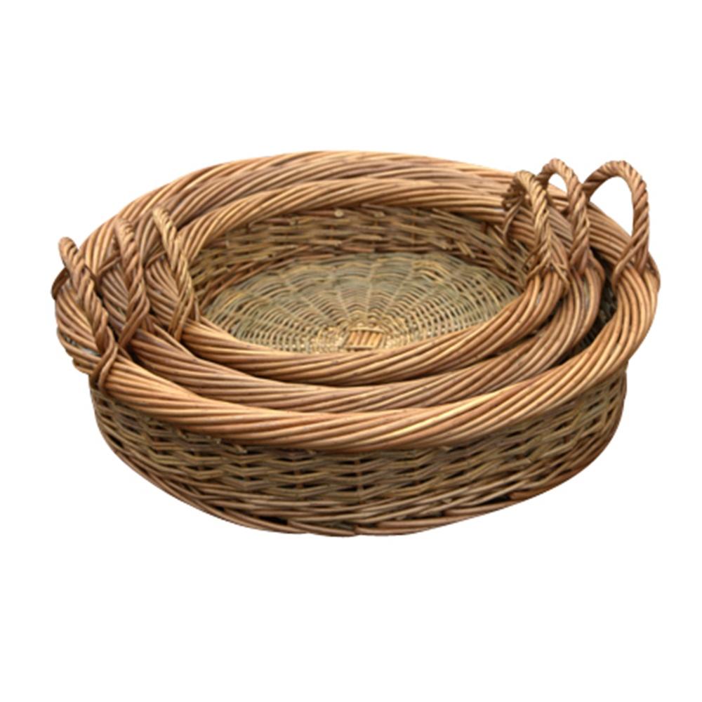 Set of 3 Round Green Willow Trays
