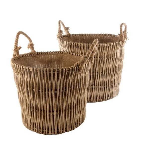 Red Hamper Set of 2 Vertical Weave Hessian Lined Log Baskets