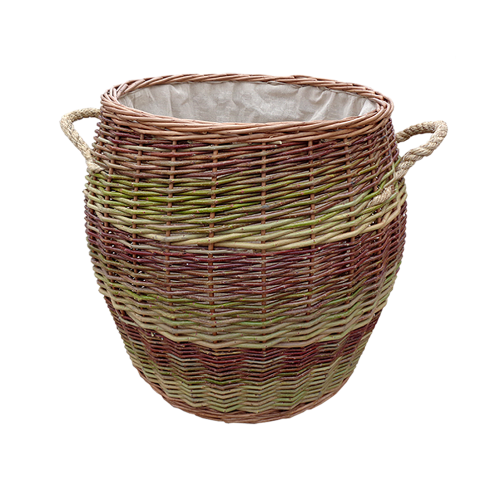 Red Hamper Rope Handle Wicker Barrel Log Basket