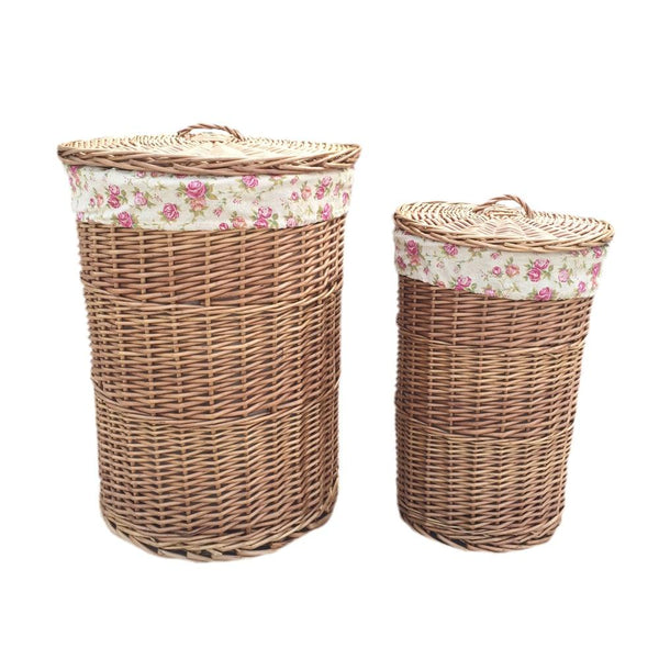 Red Hamper Light Steamed Round Garden Rose Lined Laundry Baskets