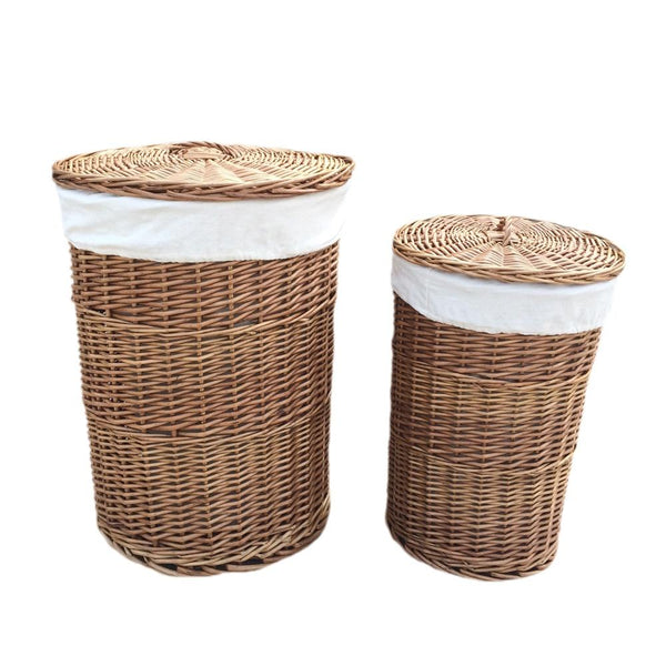 Red Hamper Light Steamed Round White Cotton Lined Laundry Baskets