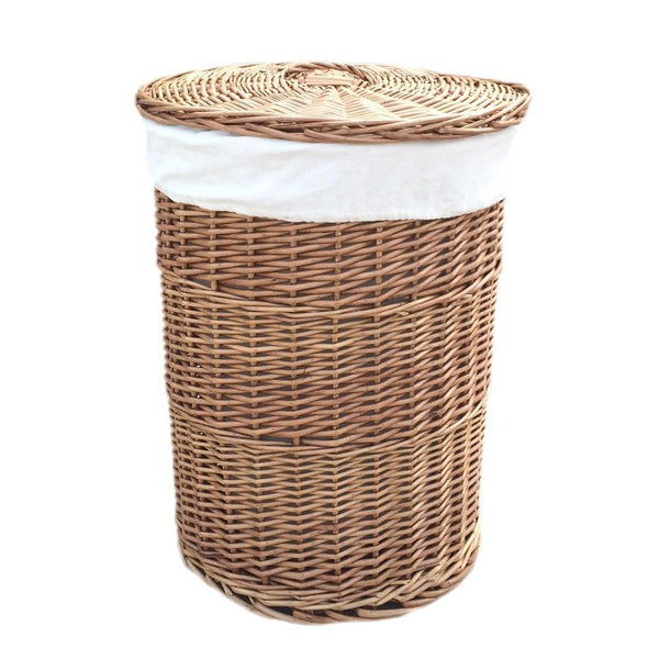 Red Hamper Light Steamed Round White Cotton Lined Laundry Baskets