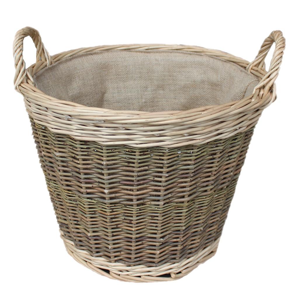 Red Hamper Medium Unpeeled Hessian Lined Wicker Log Basket