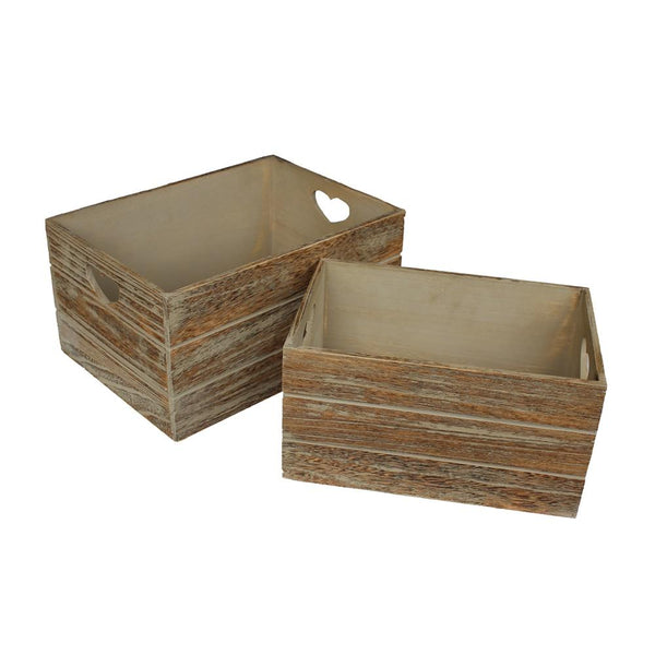 Red Hamper Oak Effect Heart Cut Handle Wooden Storage Crate