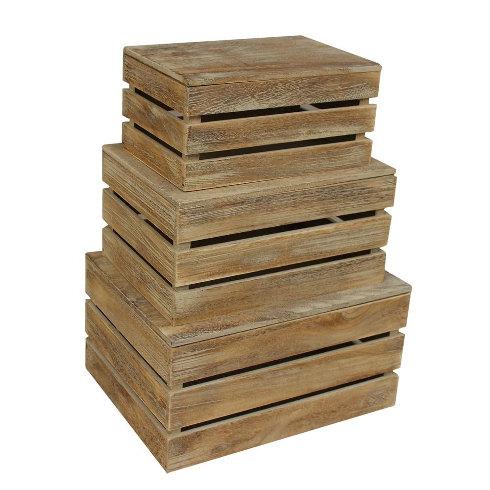 Red Hamper Oak Effect Slatted Lidded Wooden Storage Box