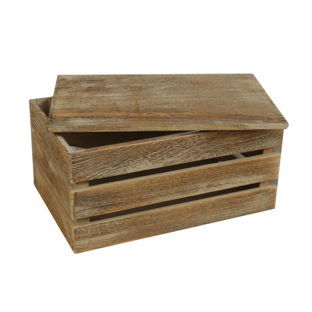 Red Hamper Oak Effect Slatted Lidded Wooden Storage Box