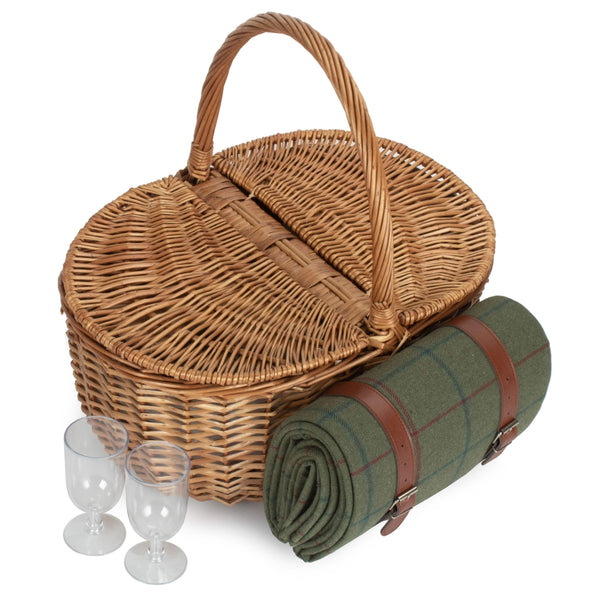 Red Hamper Oval Double Steamed 2 Person Fitted Picnic Basket