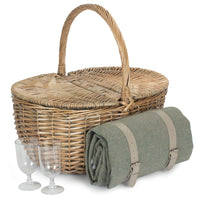 Red Hamper Oval Grey Sage 2 Person Fitted Picnic Basket