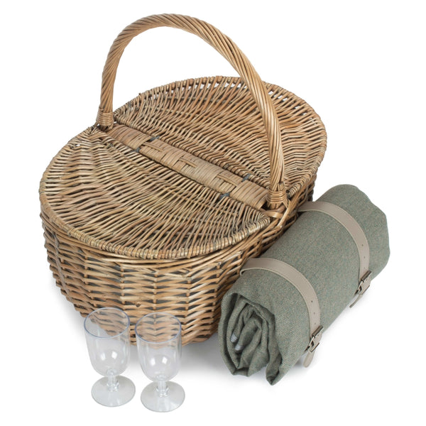 Oval Grey Sage 2 Person Fitted Picnic Basket